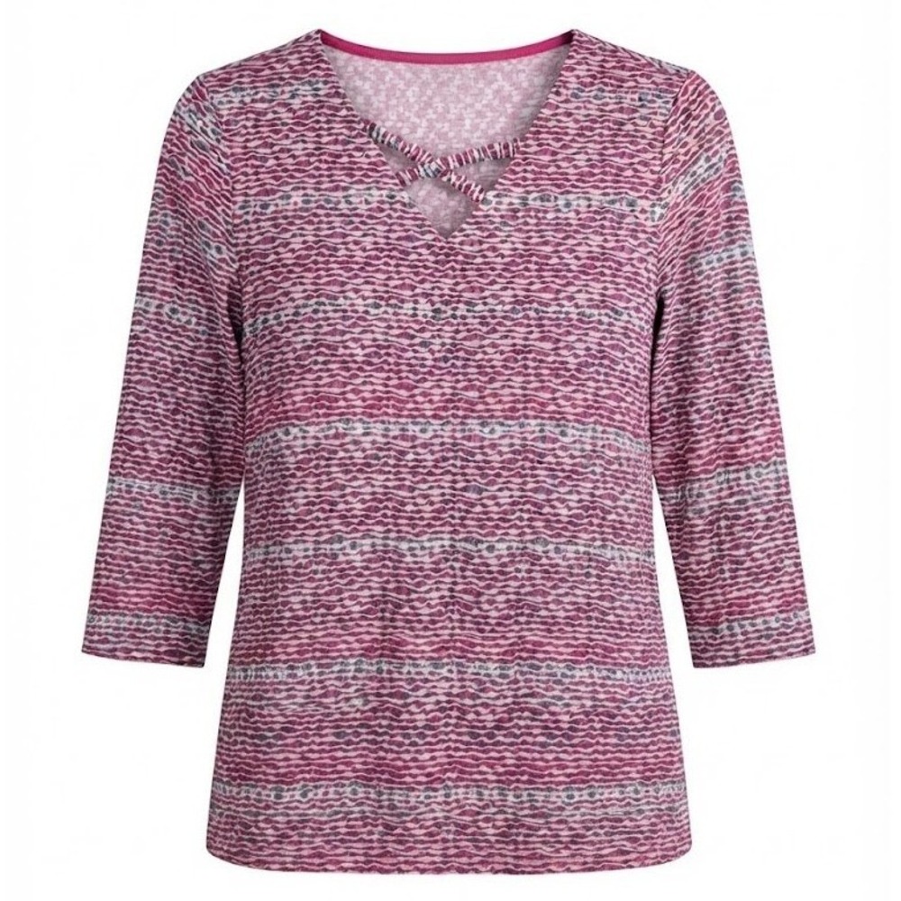 NEW Rebecca Malone Women XL Fuchsia Pink Abstract Stripe Criss Cross V-Neck Top